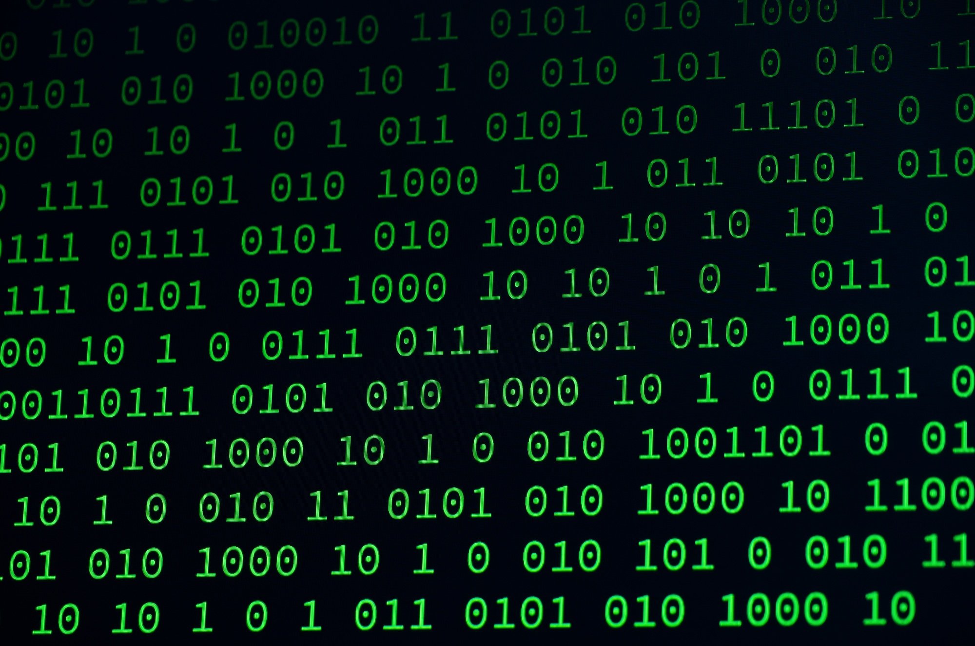 01 or binary data on the computer screen isolated on black background, 3d illustration