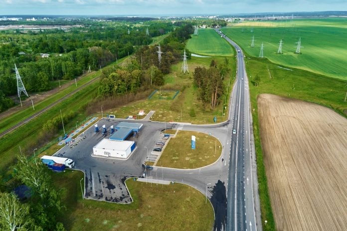 Aerial view of gas station