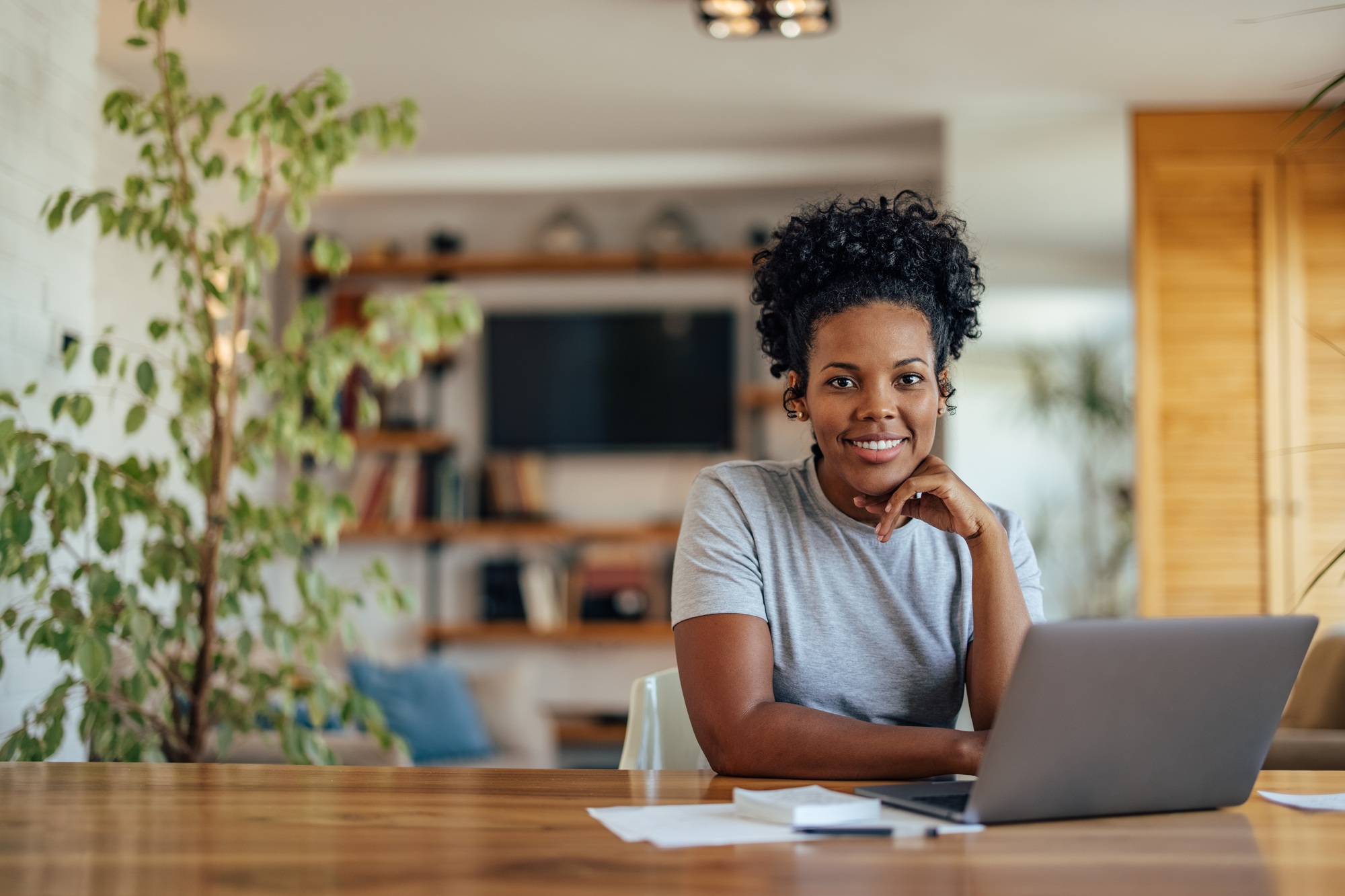 African-american woman, completing her application