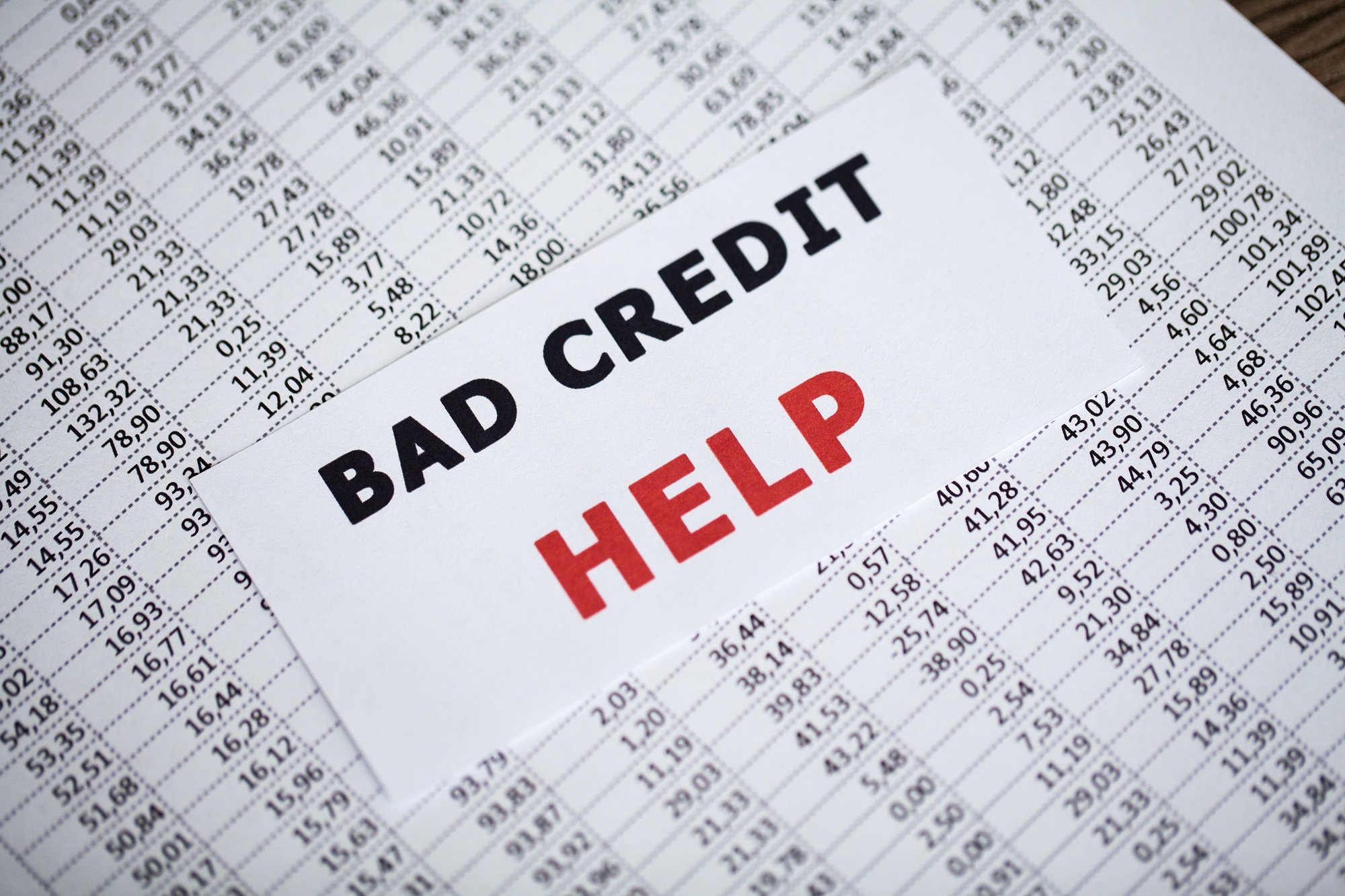 Bad credit, written on a white sheet of paper