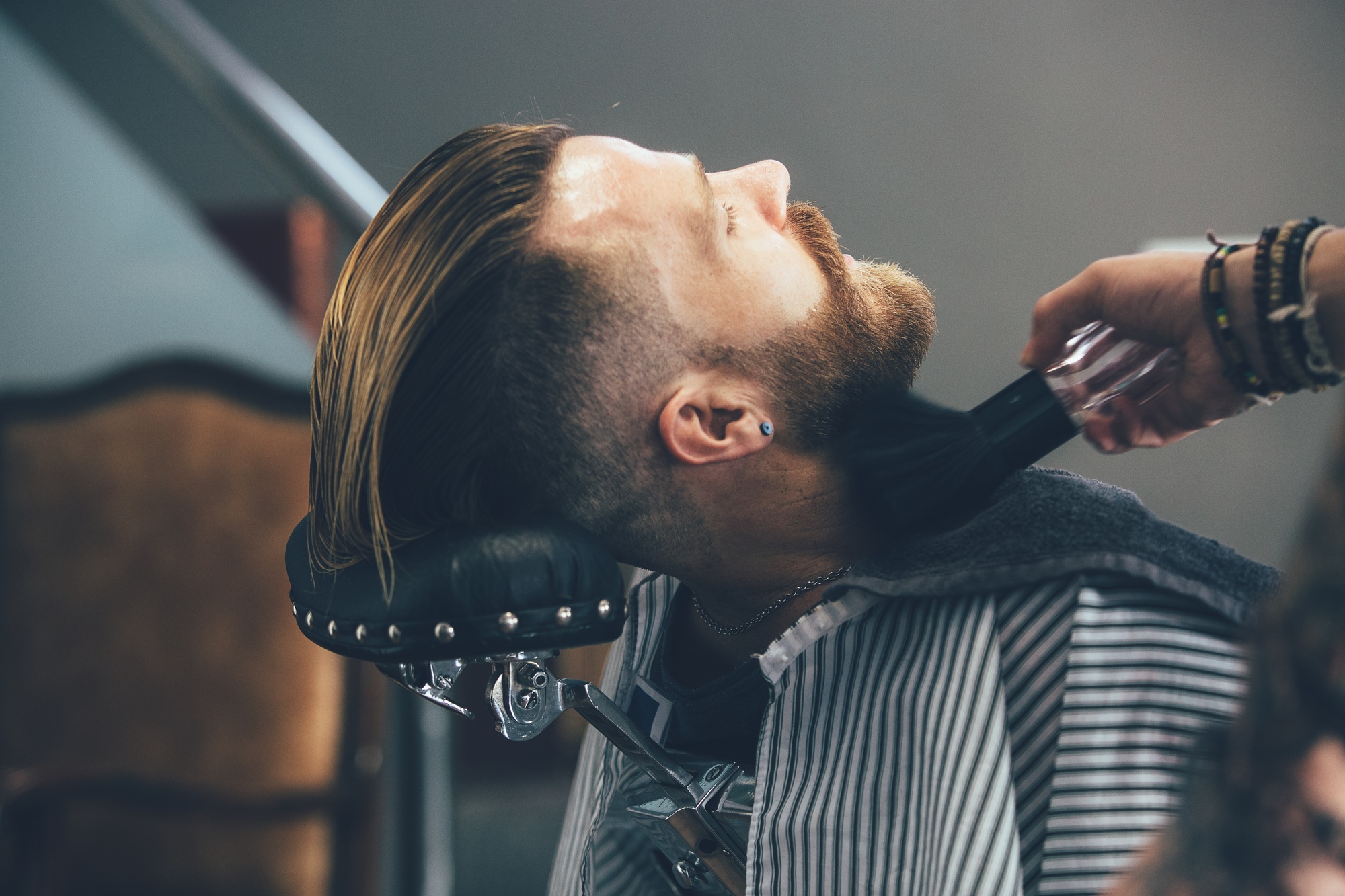 Barbershop client on a vintage chair