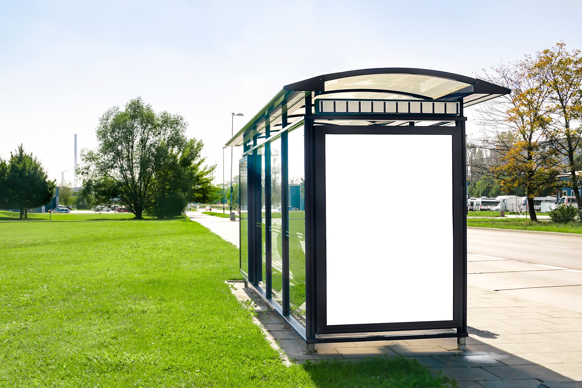 Blank white advertising commercial billboard banner transport bus stop city.poster.template mock-up
