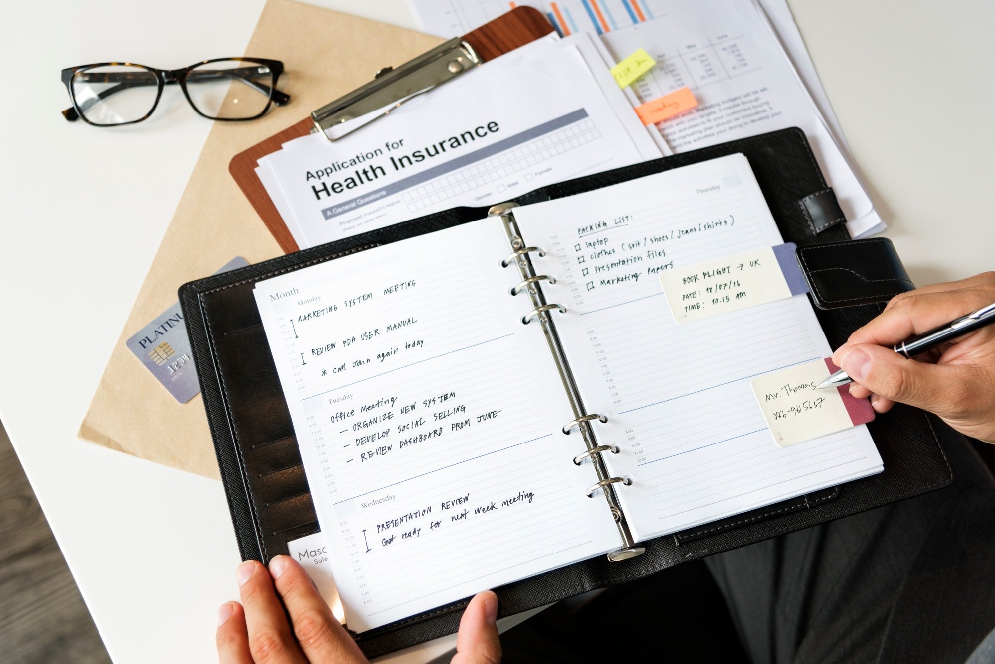 Business Man Writing Mobile Phone Contact Concept