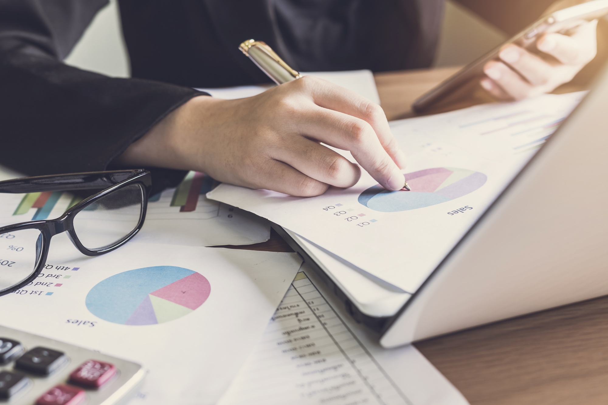 Businessman working on Desk office business financial accounting calculate