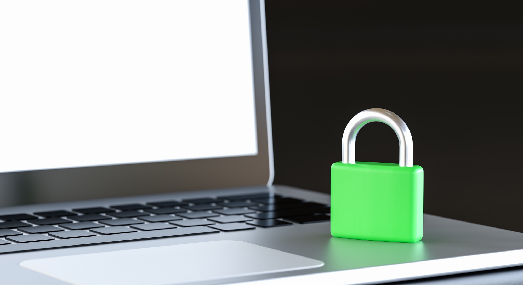 Closed green padlock on a laptop.