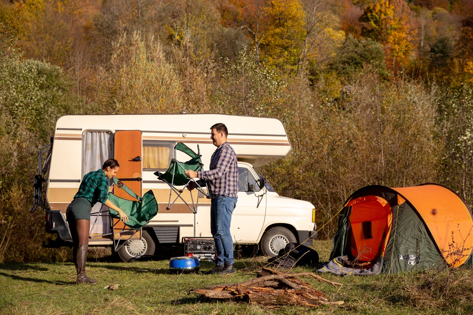 Couple of lovers who set up campsite