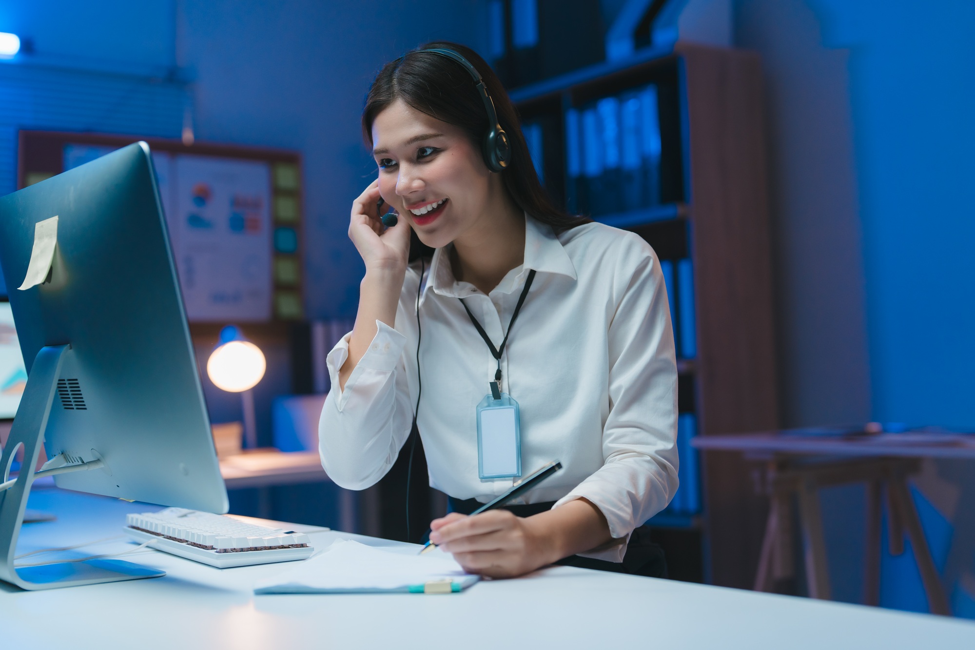 Customer service representative engaging with clients