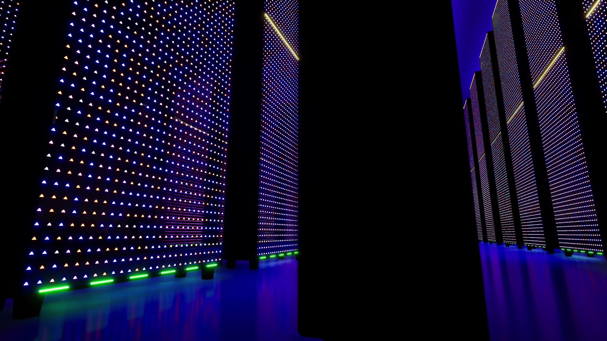 Data servers behind glass panels. Data center. Big data. Super computer.