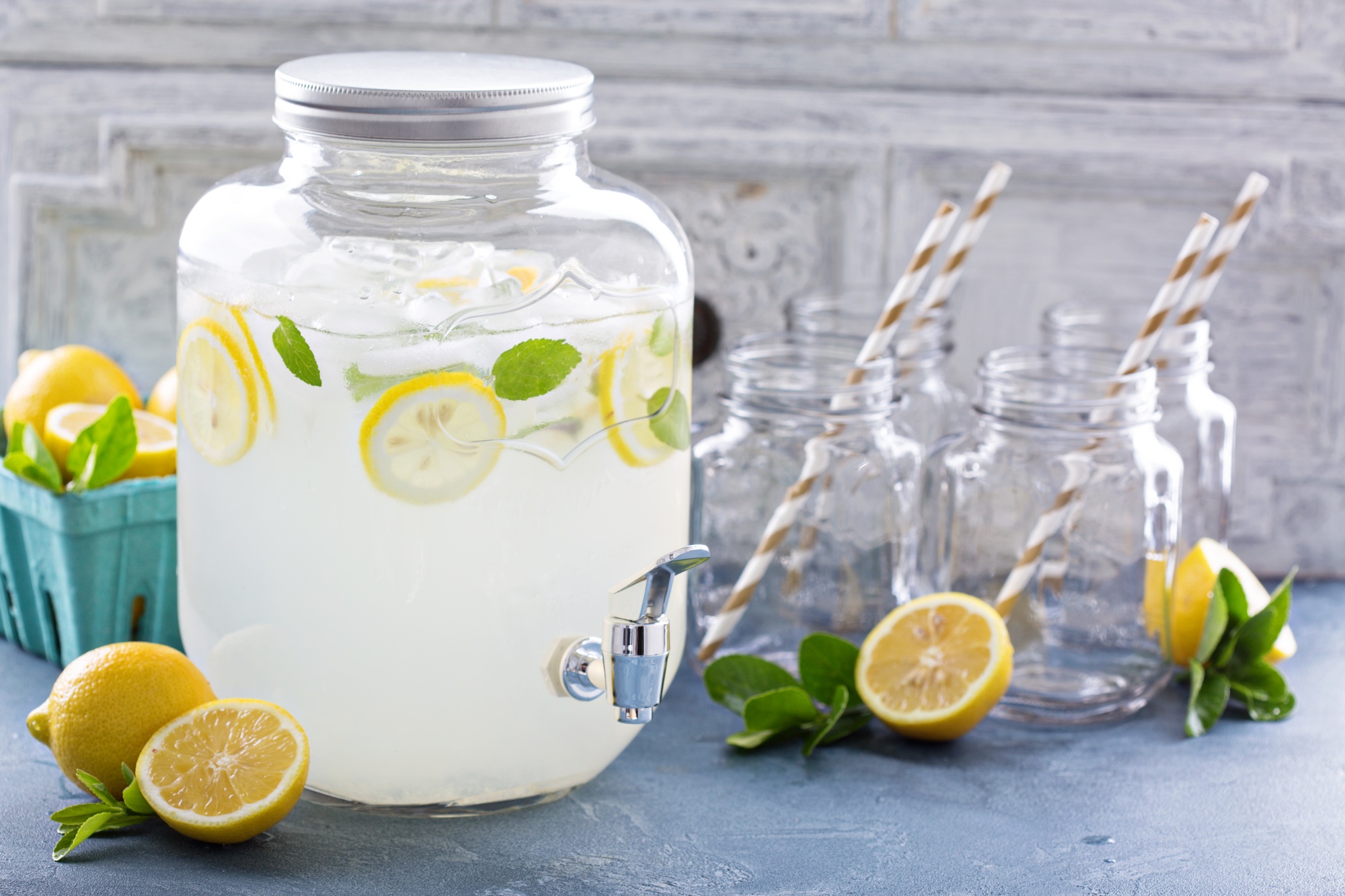 Fresh citrus lemonade in beverage dispenser
