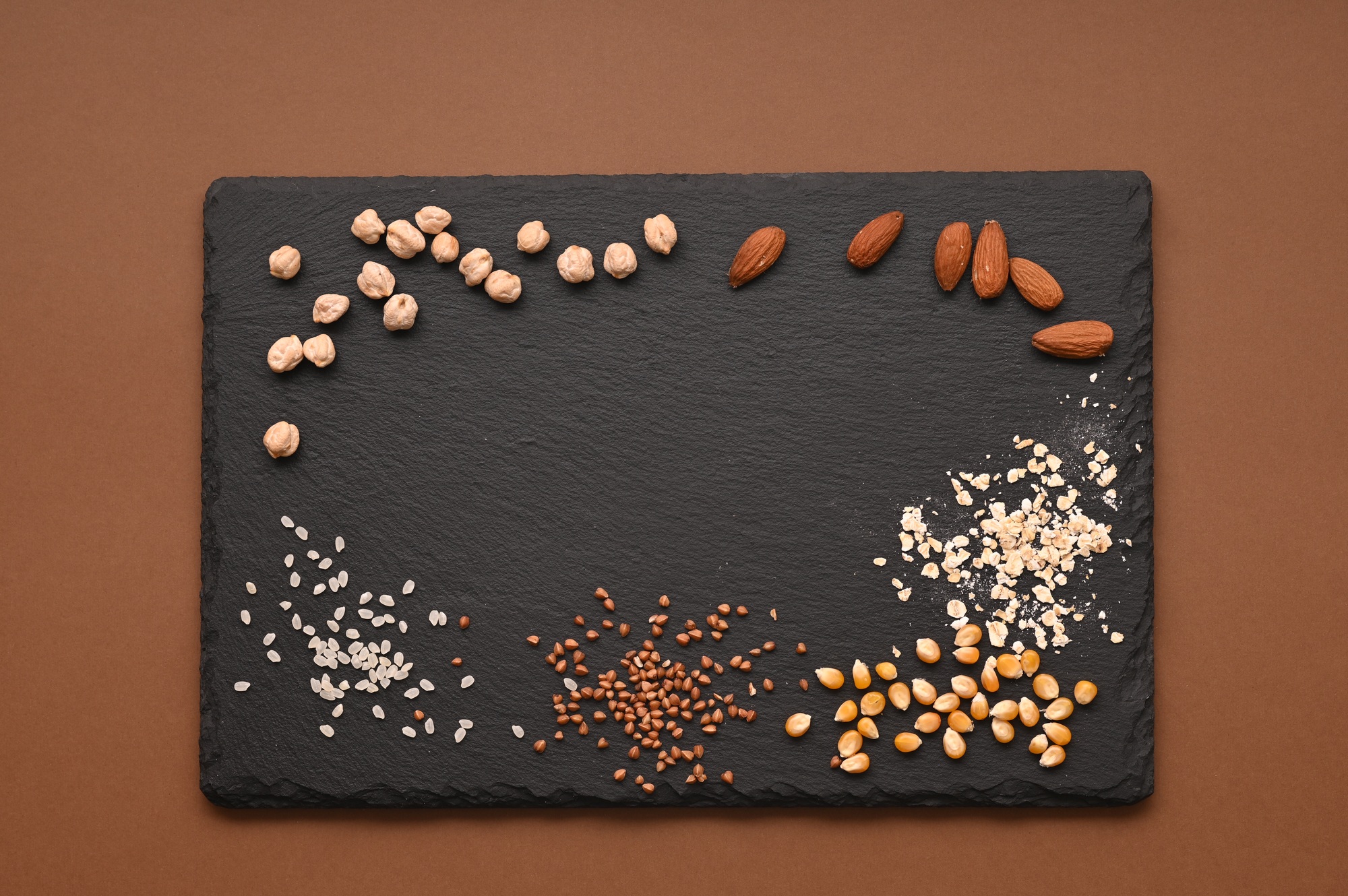 Gluten free text and various gluten free product. Flat lay, top