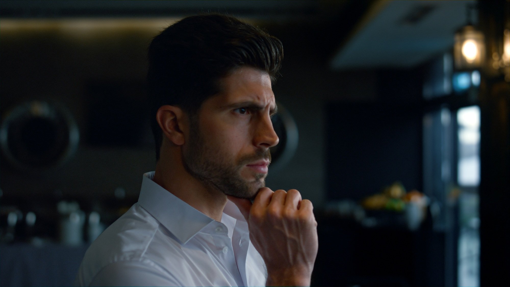 Handsome business owner thinking new idea strategy in lounge restaurant profile