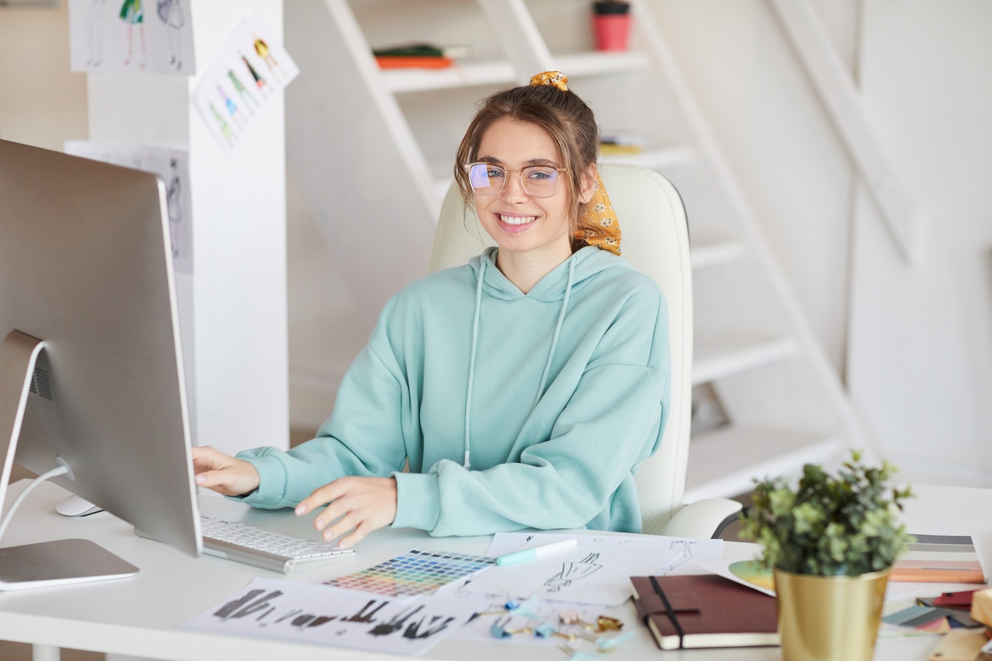 Hipster graphic designer in office
