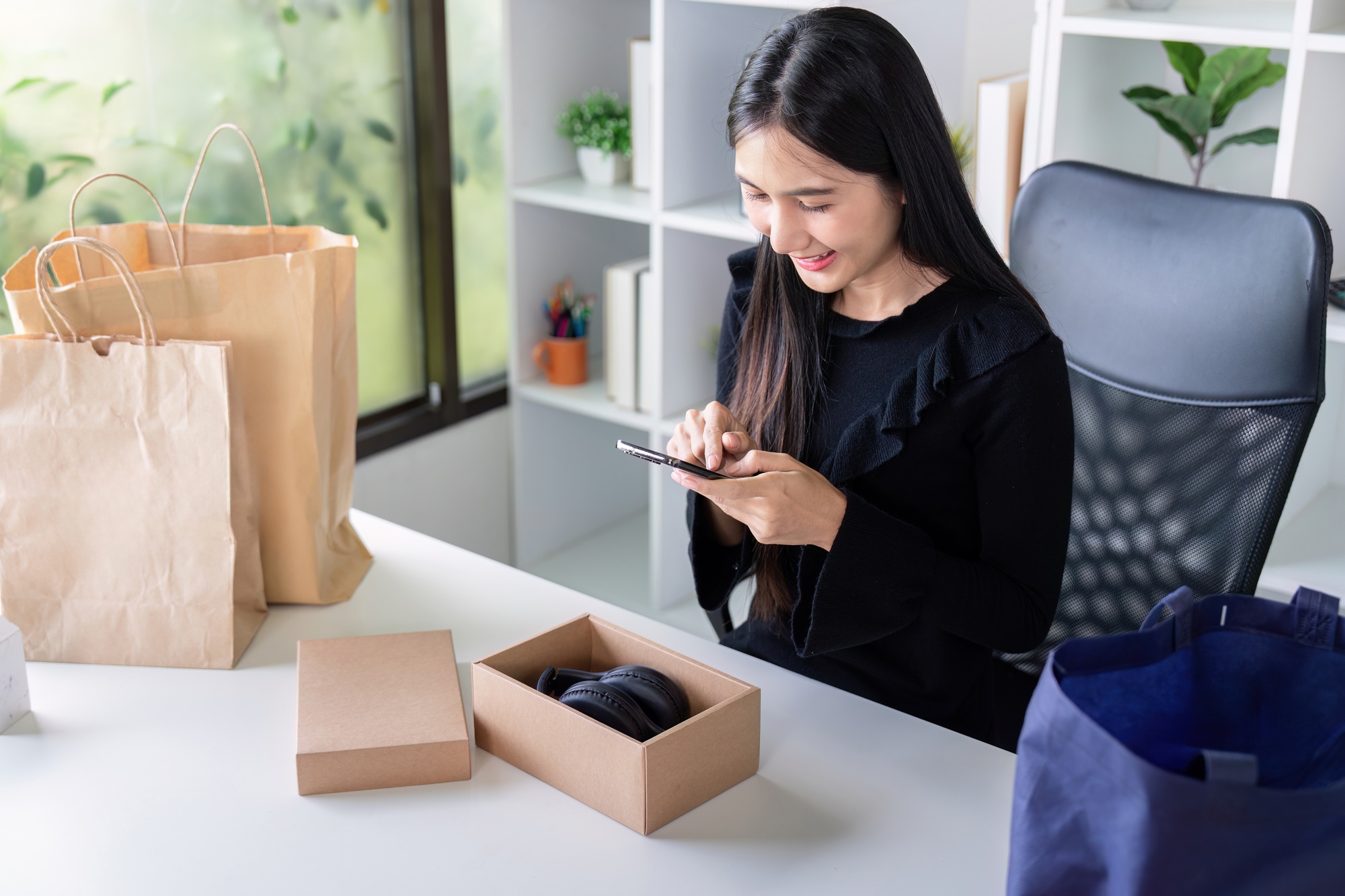 Home Based Shopper Unboxing Parcel After Online Purchase