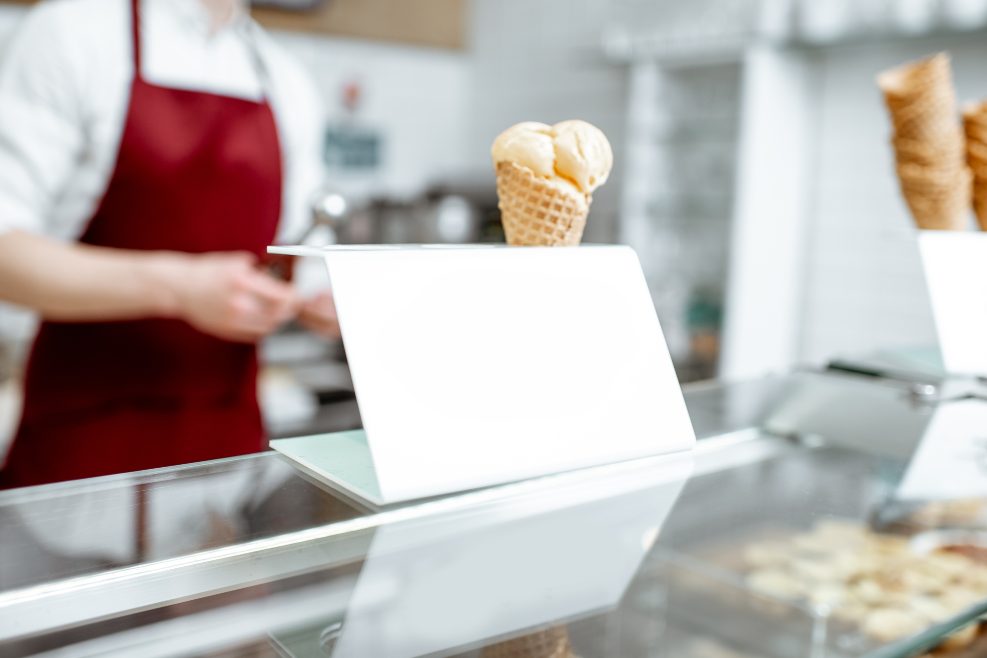 Ice cream on the shop counter