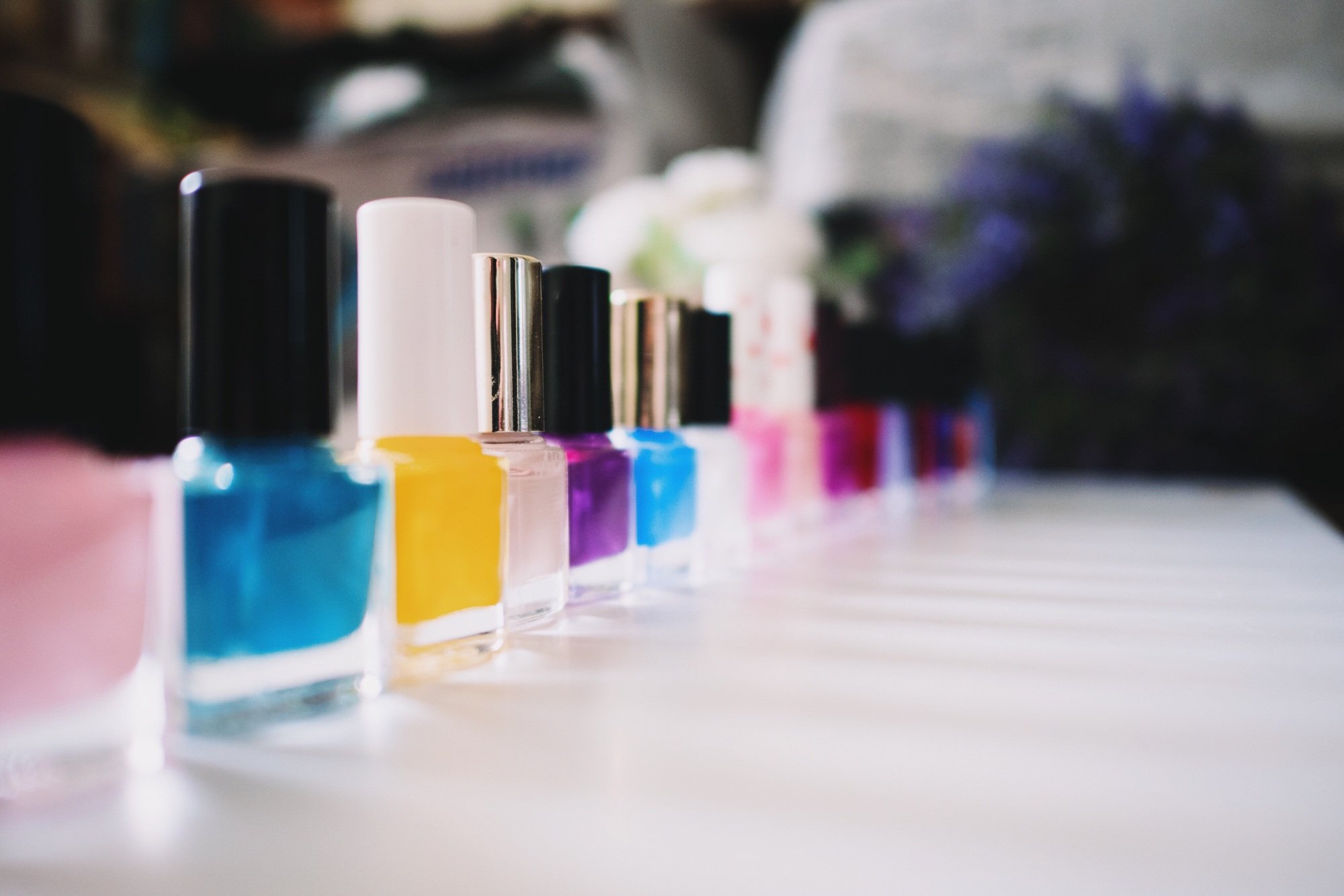 Nail polish, in manicure salon.
