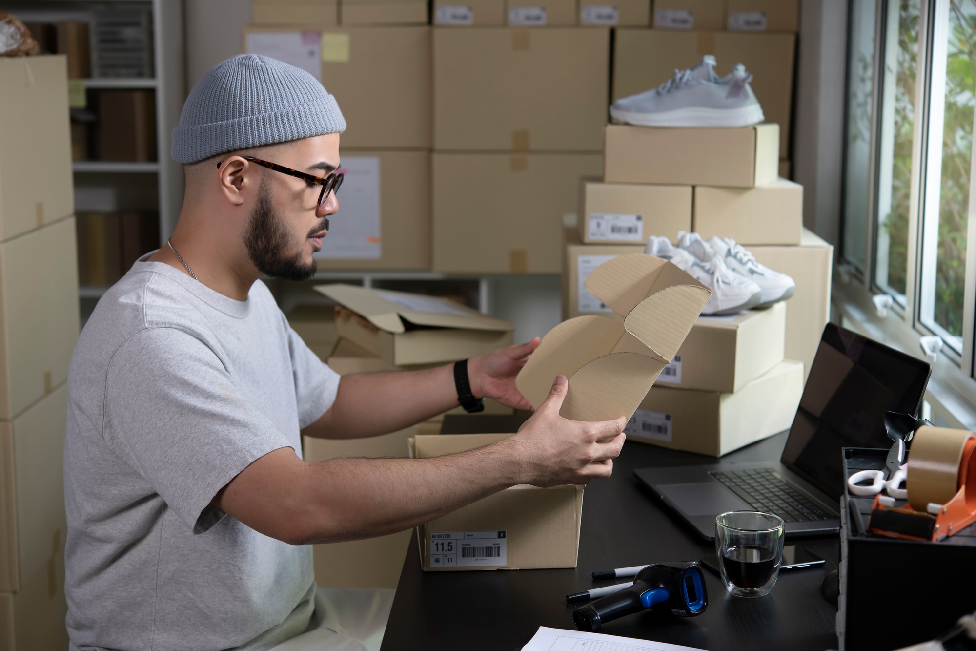 Online selling, e-commerce, shipping concept