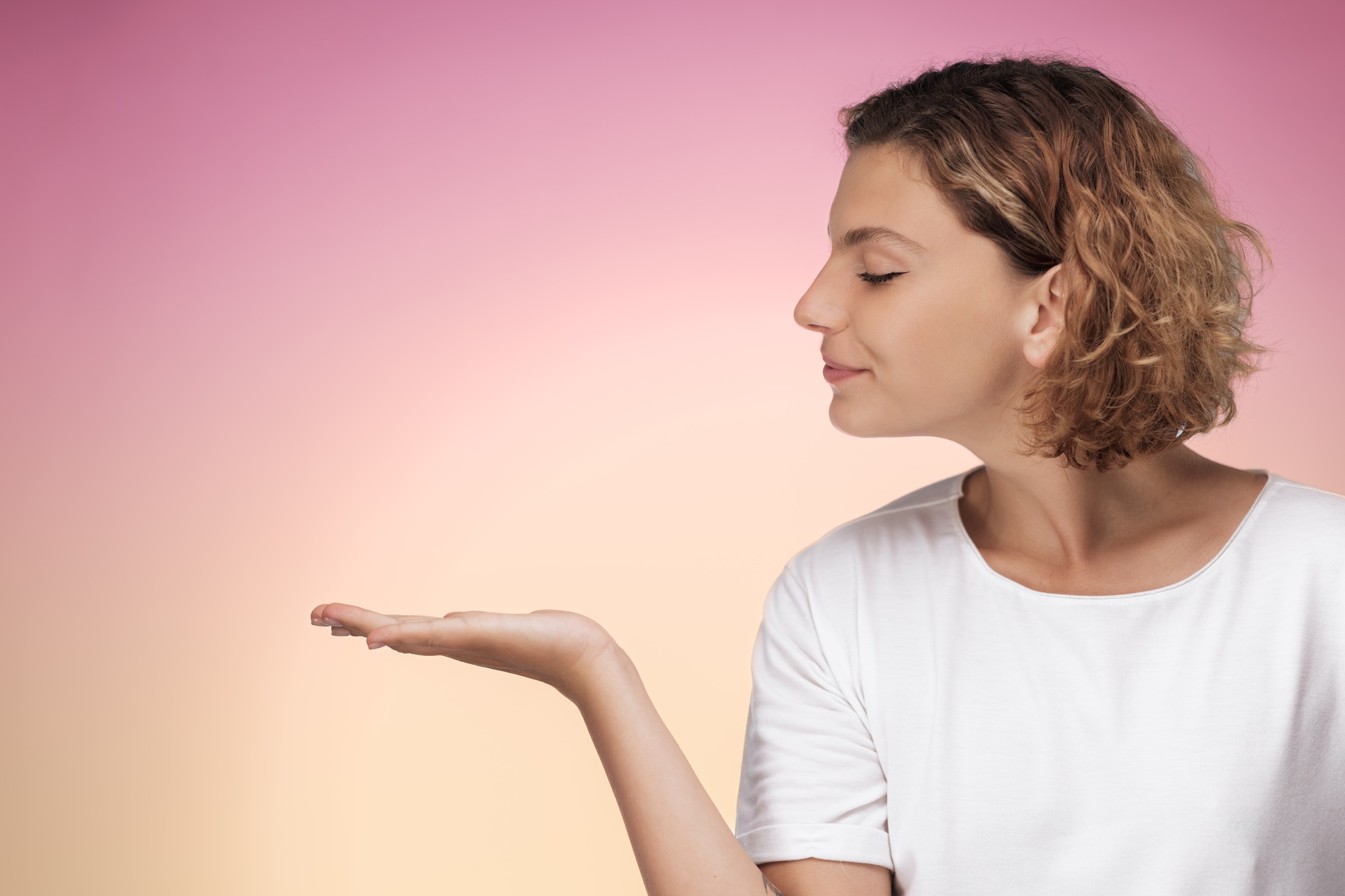 Product or Service Advertisement Woman With Hand and Free Copy Space