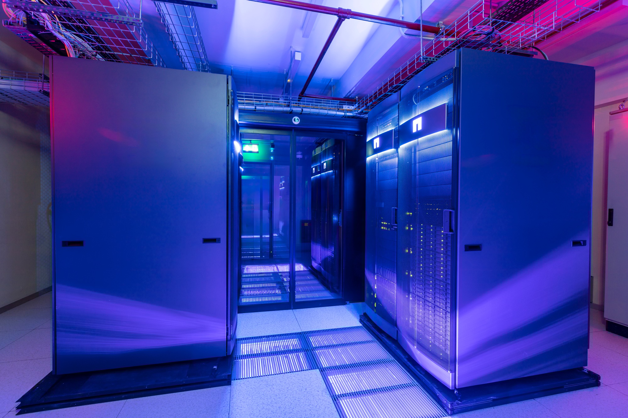 Server room data center with row of server racks