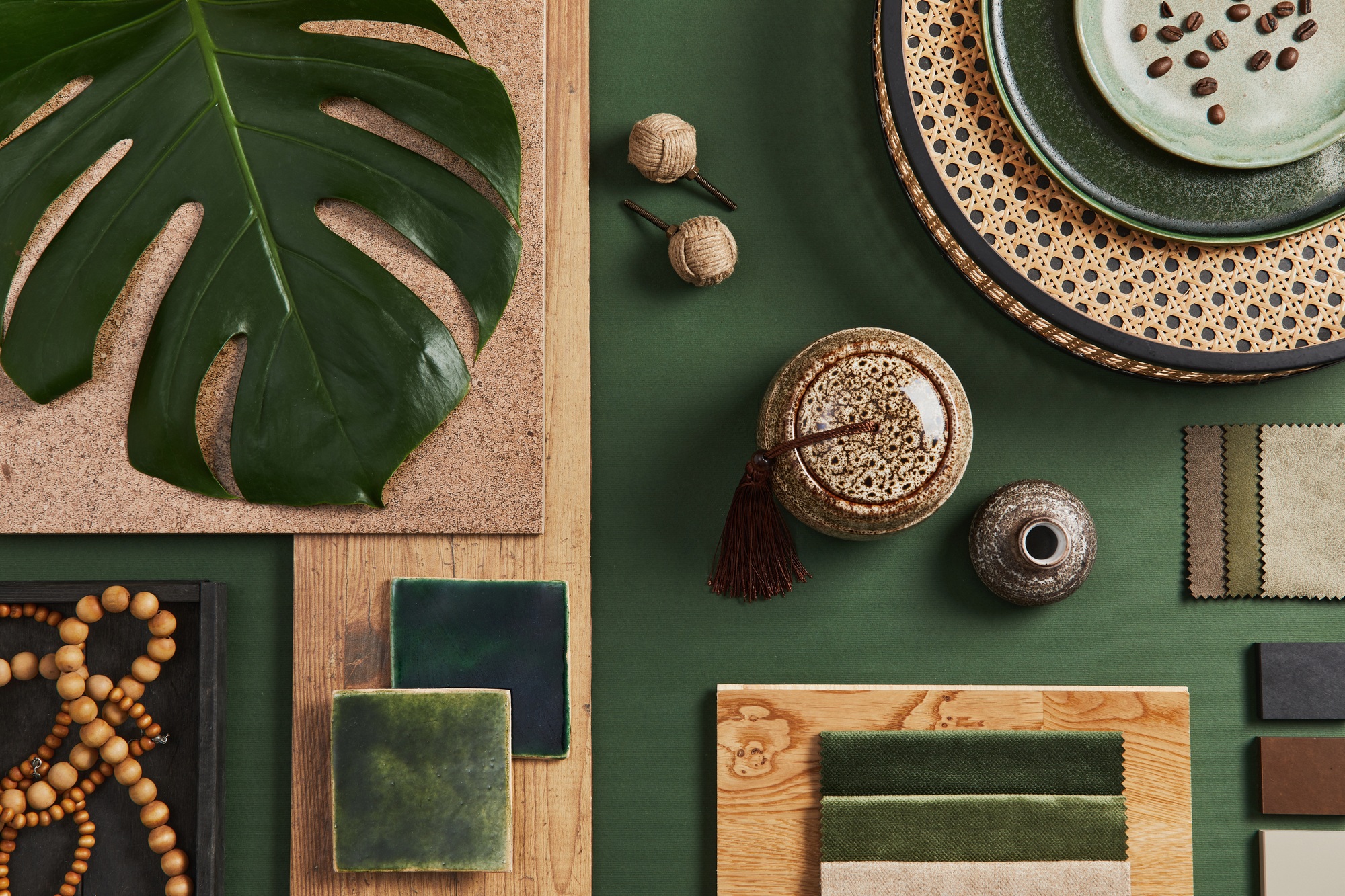 Stylish flat lay composition of creative architect moodboard design