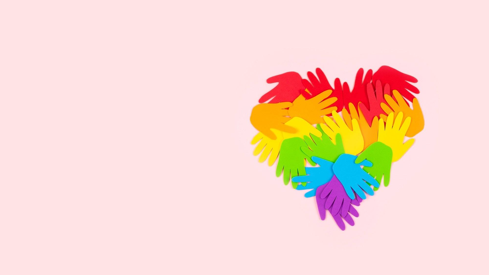 Tolerance, kindness, cooperative, friendship, charity humanitarian aid day concept. Many rainbow