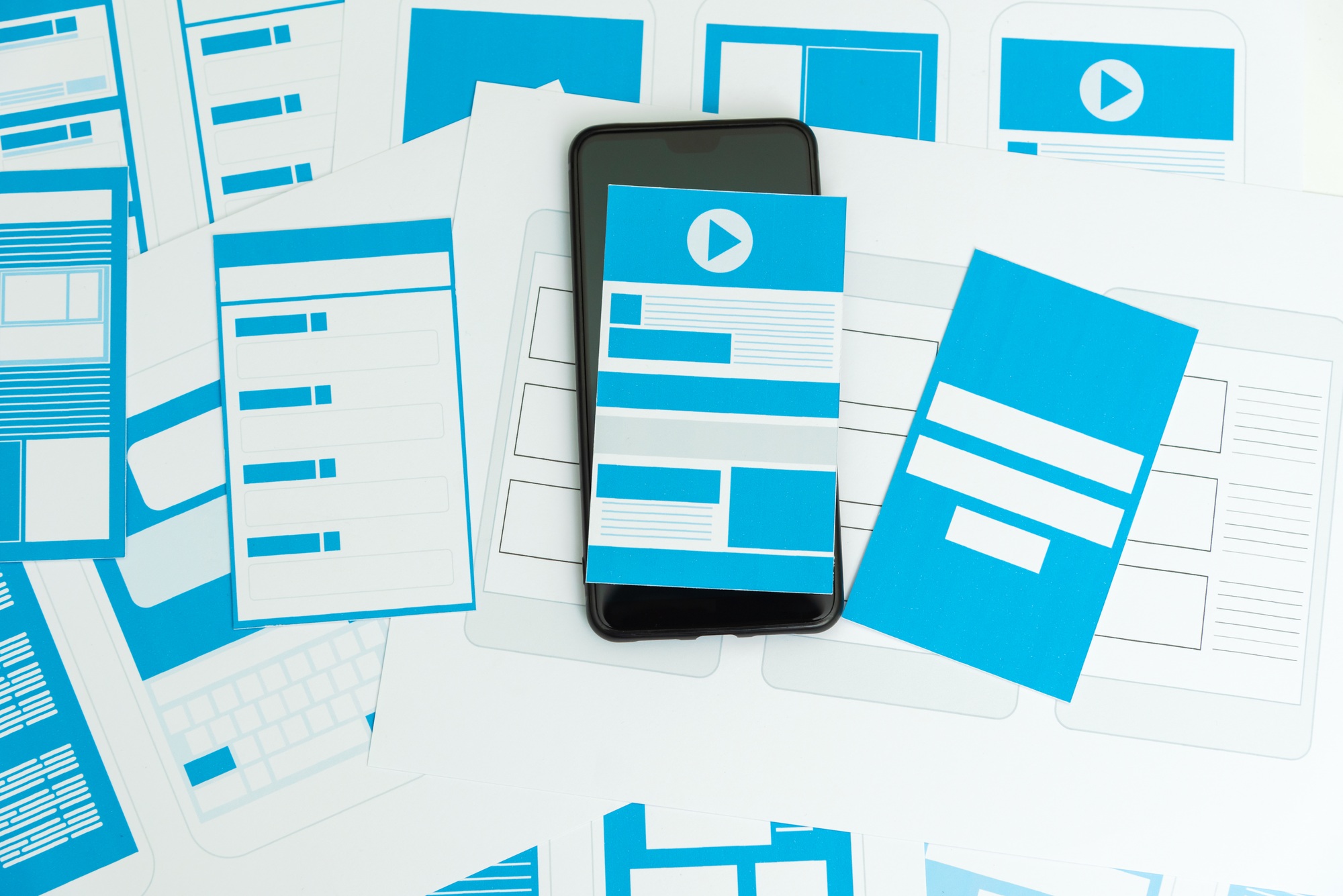 Developing wireframe UX/UI mobile application design.